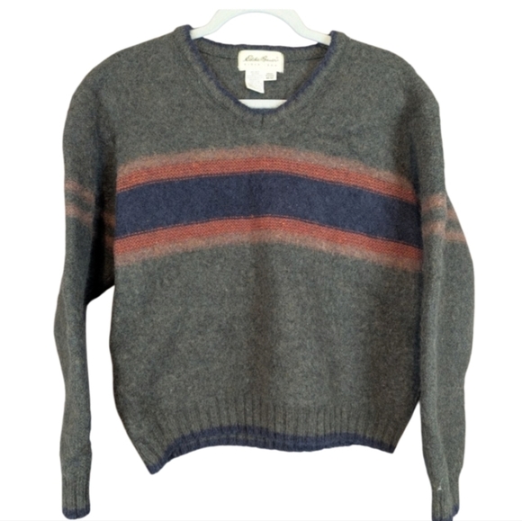 Eddie Bauer medium 83% wool men's V-Neck sweater in olive green, navy, rust - Picture 1 of 10